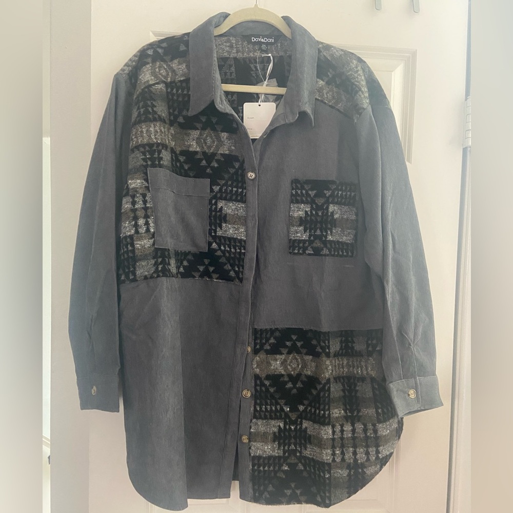 Davi & Dani mixed material button down 2XL